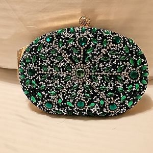 Fashion Evening Clutch Green Gold/Crystals - Brand New with tag